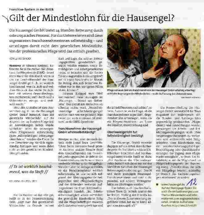 Vorschauseite 1: Gilt der Mindestlohn für die Hausengel?