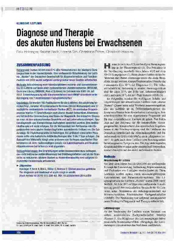 Vorschauseite 1: Diagnose und Therapie des akuten Hustens bei Erwachsenen