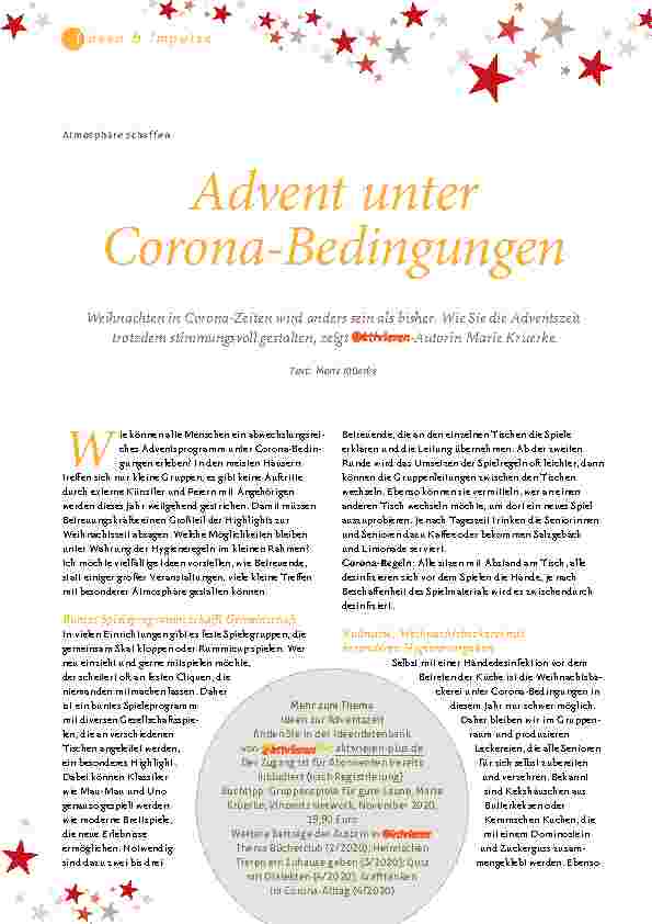 Vorschauseite 1: Advent unter Corona-Bedingungen