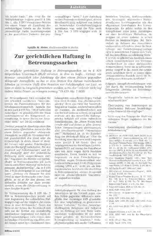 Vorschauseite 1: Zur gerichtlichen Haftung in Betreuungssachen