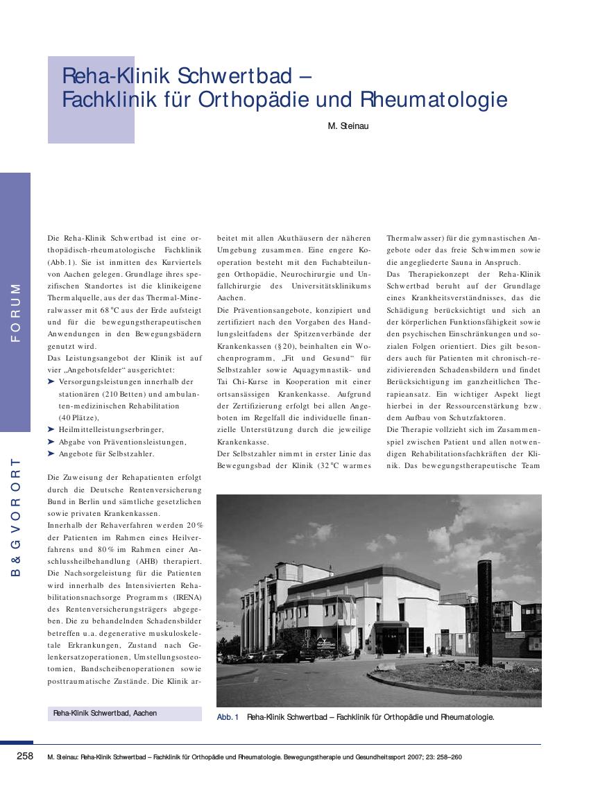 Vorschauseite 1: Reha-Klinik Schwertbad - Fachklinik für Orthopädie und Rheumatologie