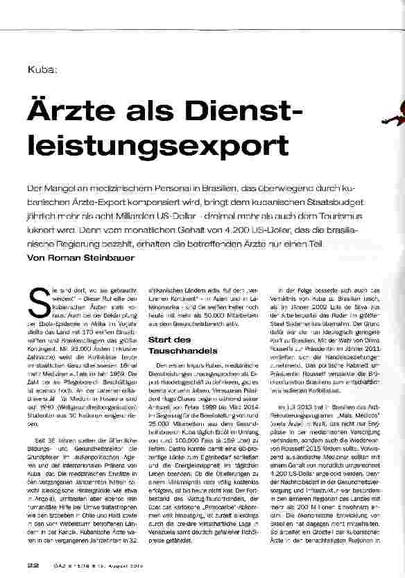 Vorschauseite 1: Kuba: Ärzte als Dienstleistungsexport