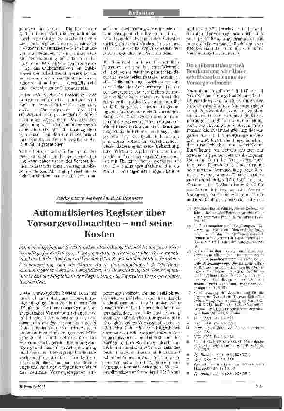 Vorschauseite 1: Automatisiertes Register über Vorsorgevollmachten - und seine Kosten