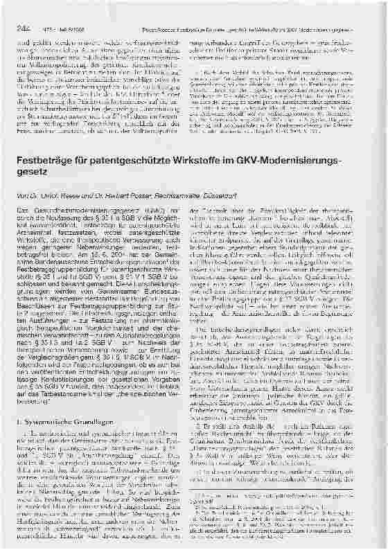 Vorschauseite 1: Festbeträge für patentgeschützte Wirkstoffe im GKV-Modernisierungsgesetz
