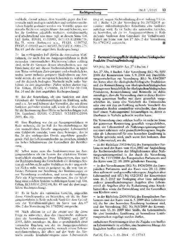Vorschauseite 1: Kennzeichnungspflicht ökologischer/biologischer Produkte (Fruchtsaftmischung:VO (EG) Nr. 889/2008 Art. 27 I Buchst, f