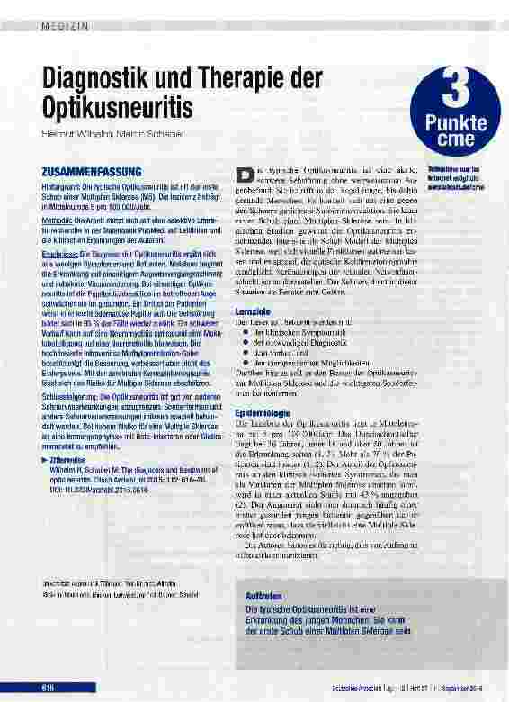 Vorschauseite 1: Diagnostik und Therapie der Optikusneuritis