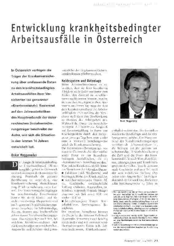 Vorschauseite 1: Entwicklung krankheitsbedingter Arbeitsausfälle in Österreich