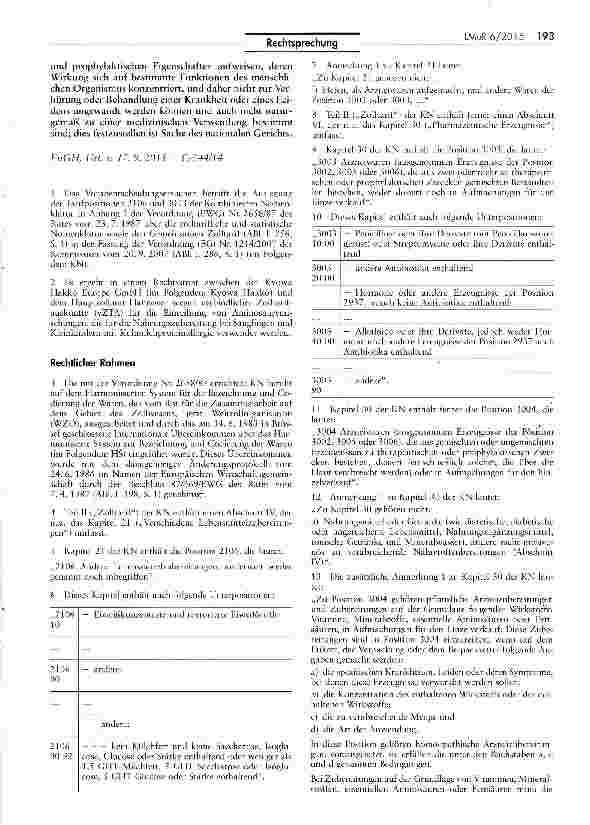 Vorschauseite 2: Tarifierung der Waren - Aminosäuremischungen die für die Nahrungszubereitung bei Säuglingen und Kleinkindern