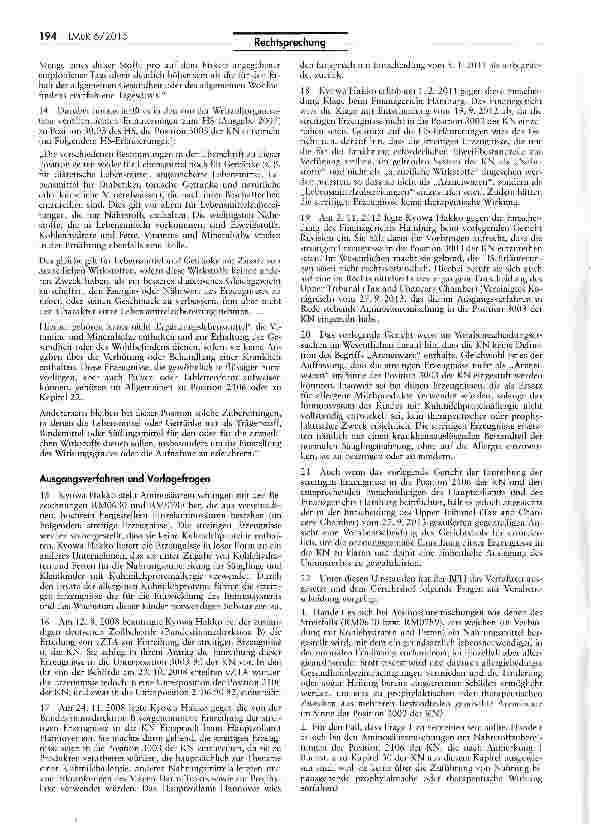 Vorschauseite 3: Tarifierung der Waren - Aminosäuremischungen die für die Nahrungszubereitung bei Säuglingen und Kleinkindern