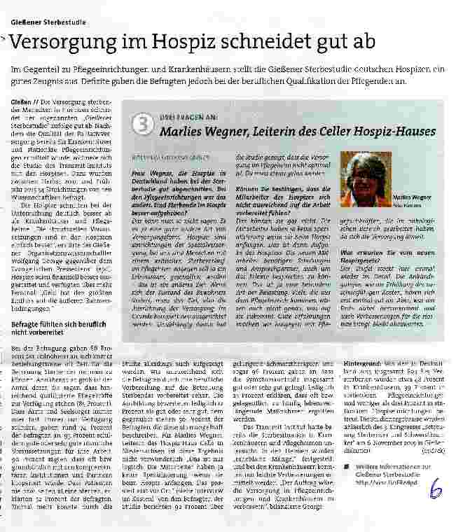Vorschauseite 1: Versorgung im Hospiz schneidet gut ab