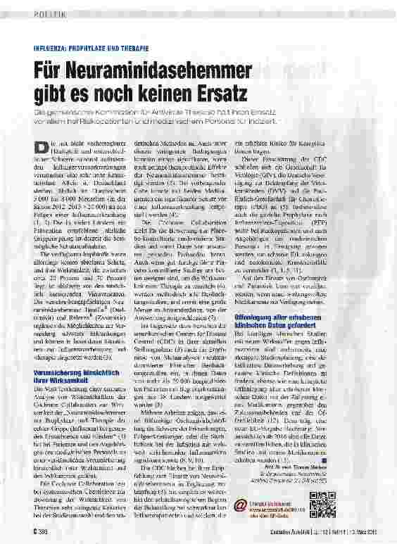 Vorschauseite 1: Für Neuraminidasehemmer gibt es noch keinen Ersatz