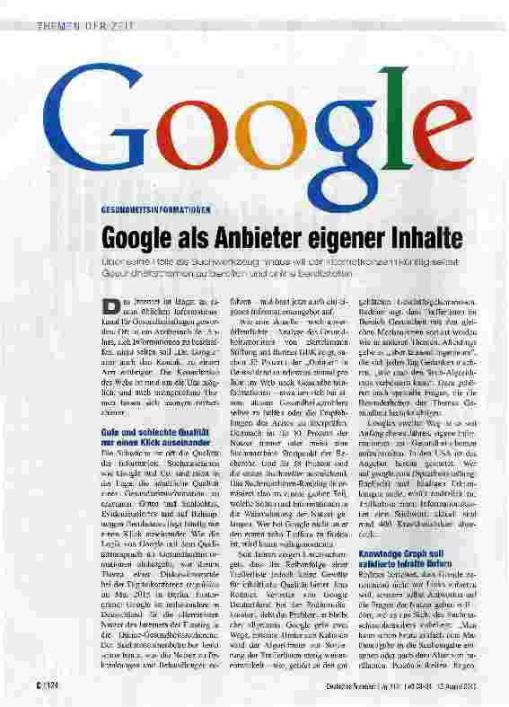 Vorschauseite 1: GESUNDHEITSINFORMATIONEN Google als Anbieter eigener Inhalte