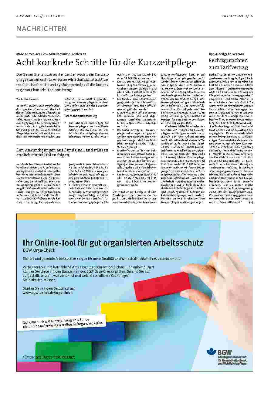 Vorschauseite 1: Acht konkrete Schritte für die Kurzzeitpflege