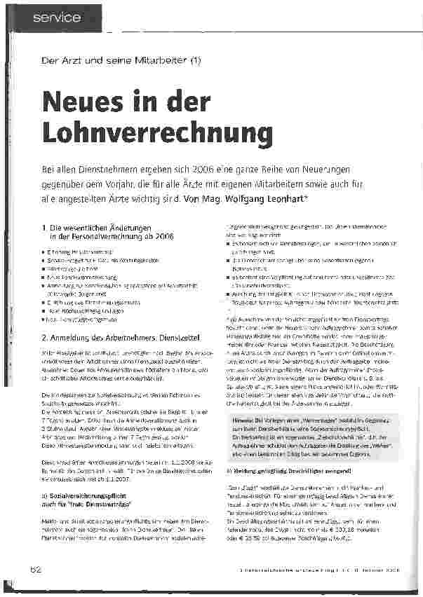 Vorschauseite 1: Der Arzt und seine Mitarbeiter - Neues in der Lohnverrechnung
