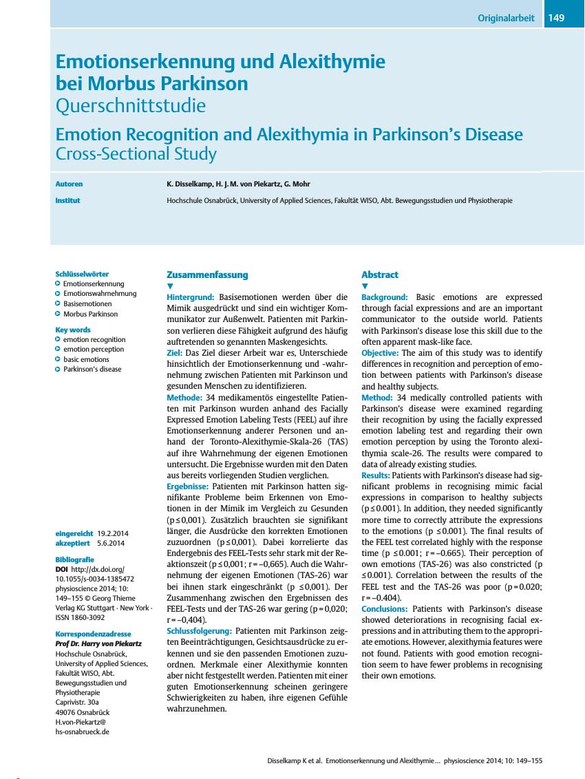 Vorschauseite 1: Emotionserkennung und Alexithymie bei Morbus Parkinson