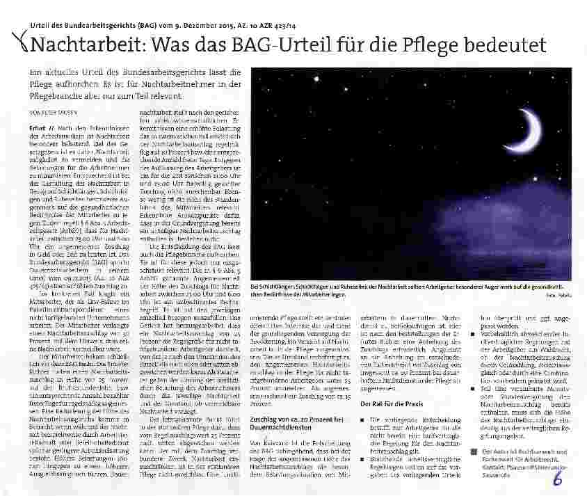 Vorschauseite 1: Nachtarbeit: Was das BAG-Urteil für die Pflege bedeutet