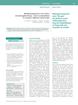 Vorschauseite 1: Blutungsmanagement unter Therapie mit direkten oralen Antikoagulanzien – Experten-Empfehlungen zu Diagnostik und Vorgehen im Notfall