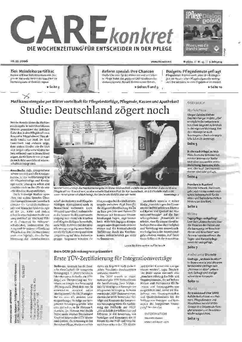 Vorschauseite 1: Studie: Deutschland zögert noch - Medikamentengabe per Blister vorteilhaft für Pflegebedürftige, Pflegende, Kassen und Apotheker?