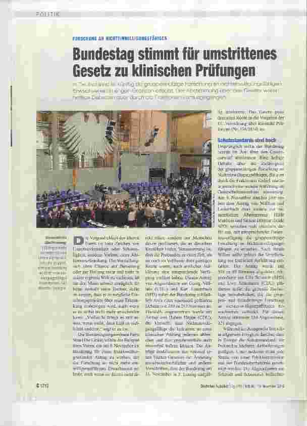 Vorschauseite 1: Bundestag stimmt für umstrittenes Gesetz zu kiinischen Prüfungen