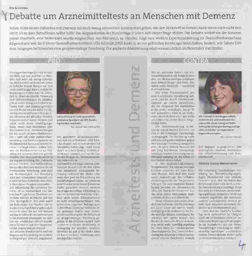 Vorschauseite 1: Debatte um Arzneimitteltests an Menschen mit Demenz
