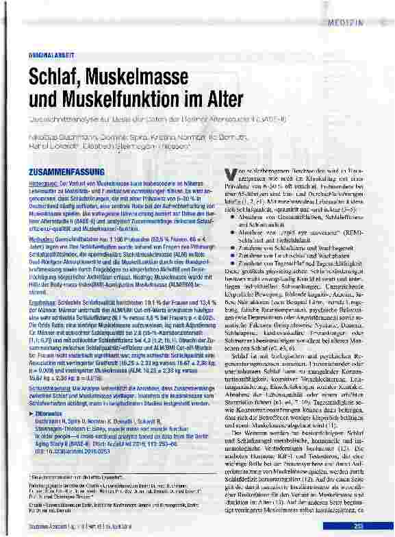 Vorschauseite 1: Schlaf, Muskelmasse und Muskelfunktion im Alter