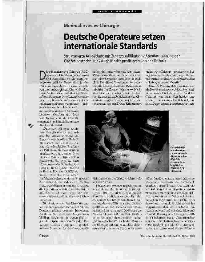 Vorschauseite 1: Deutsche Operateure setzen internationale StandardsStrukturierte Ausbildung mit Zusatzqualifikation/ Standardisierung der Operationstechniken /Auch Kinder profitieren von der Tech…