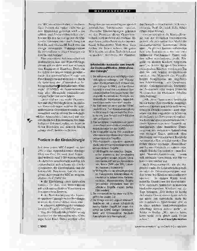 Vorschauseite 2: Deutsche Operateure setzen internationale StandardsStrukturierte Ausbildung mit Zusatzqualifikation/ Standardisierung der Operationstechniken /Auch Kinder profitieren von der Tech…