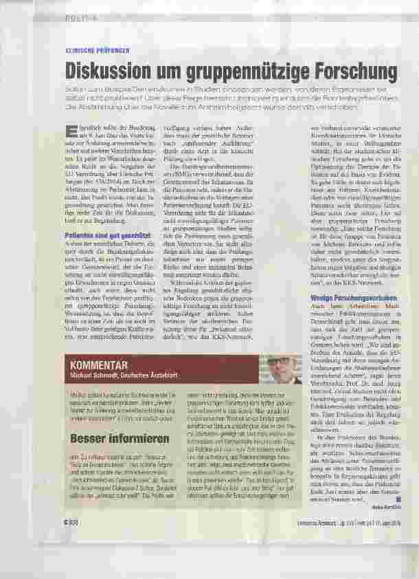 Vorschauseite 1: Diskussion um gruppennützige Forschung