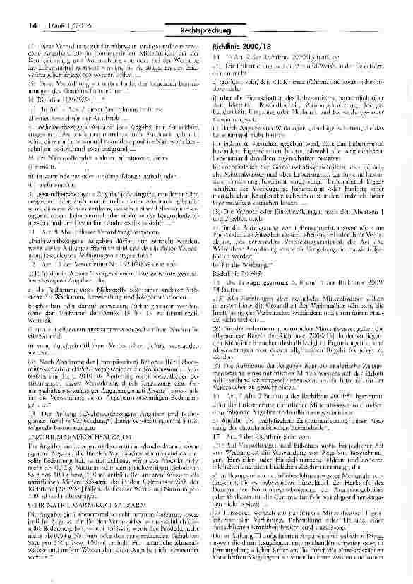 Vorschauseite 3: Natriumgehalt unter 20 mg/1 als Voraussetzung für als kochsalzoder natriumarm bezeichnetes natürliches Mineralwasser