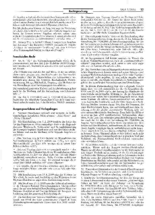 Vorschauseite 4: Natriumgehalt unter 20 mg/1 als Voraussetzung für als kochsalzoder natriumarm bezeichnetes natürliches Mineralwasser
