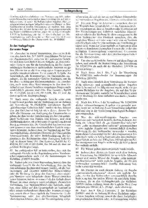 Vorschauseite 5: Natriumgehalt unter 20 mg/1 als Voraussetzung für als kochsalzoder natriumarm bezeichnetes natürliches Mineralwasser
