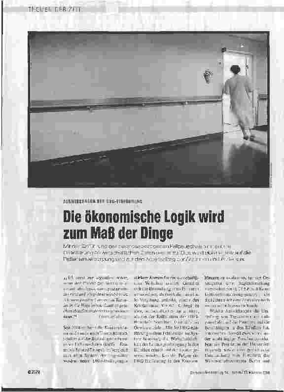 Vorschauseite 1: AUSWIRKUNGEN DER DRG-EINFÜHRUNGDie ökonomische Logik wird zum Maß der Dinge
