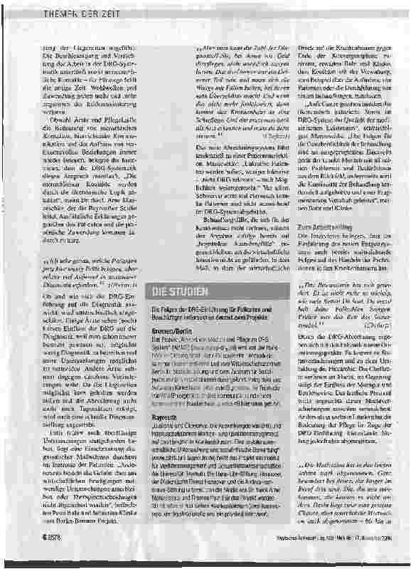 Vorschauseite 3: AUSWIRKUNGEN DER DRG-EINFÜHRUNGDie ökonomische Logik wird zum Maß der Dinge
