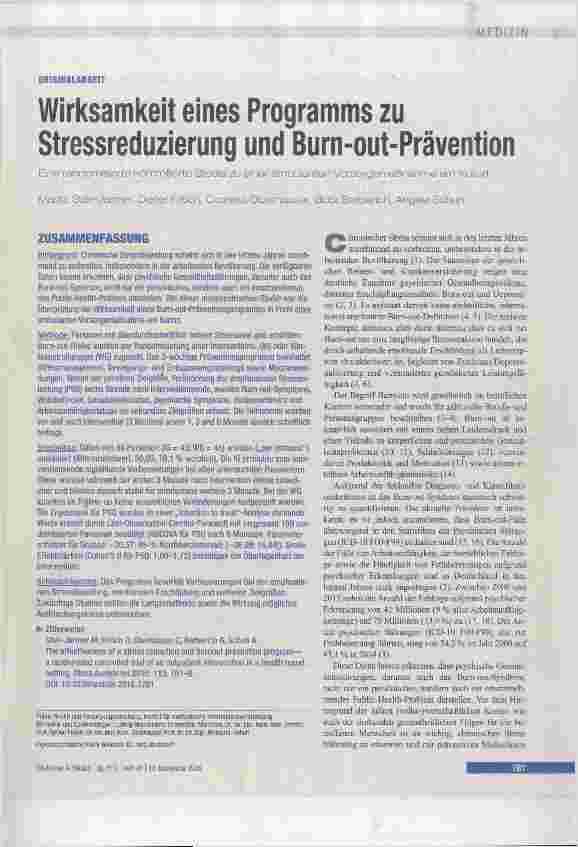 Vorschauseite 1: Wirksamkeit eines Programms zu Stressreduzierung und Burn-out-Prävention