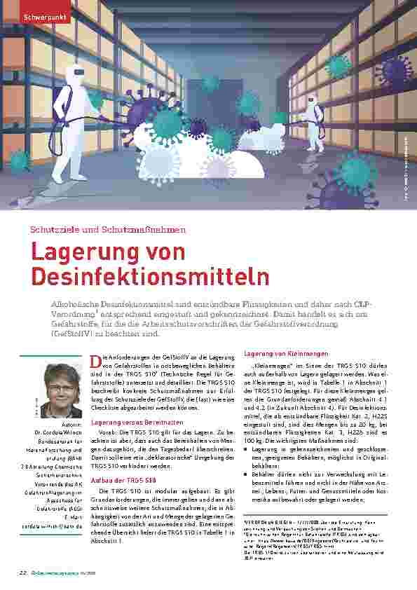 Vorschauseite 1: Schutzziele und Schutzmaßnahmen Lagerung von Desinfektionsmitteln