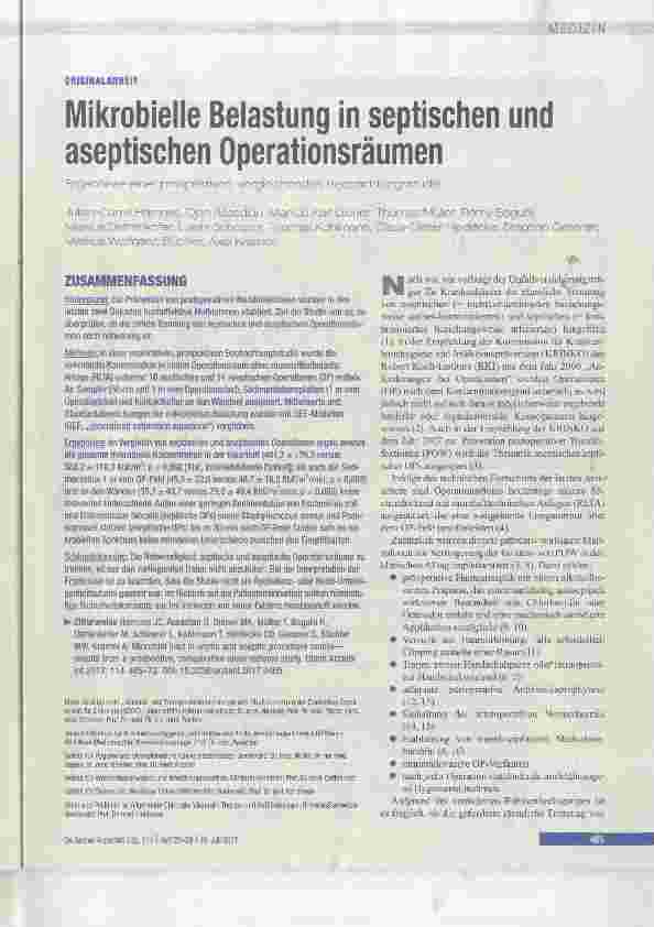 Vorschauseite 1: Mikrobielle Belastung in septischen und aseptischen Operationsräumen