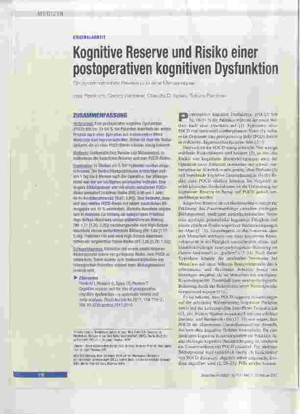 Vorschauseite 1: Kognitive Reserve und Risiko einer postoperativen kognitiven Dysfunktion