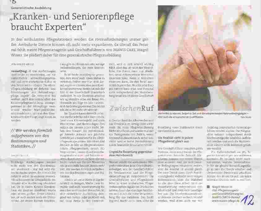 Vorschauseite 1: Krankenund Seniorenpflege braucht Experten