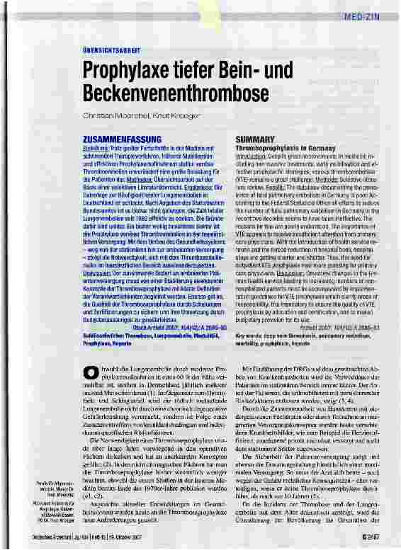 Vorschauseite 1: Prophylaxe tiefer Beinund Beckenvenenthrombose