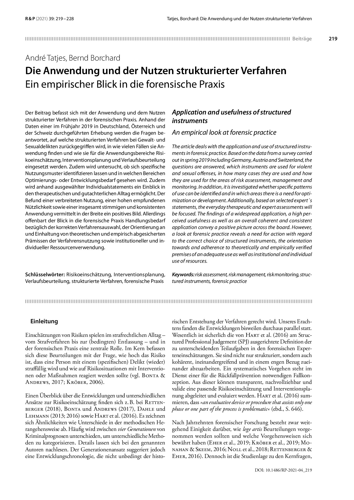 Vorschauseite 1: Die Anwendung und der Nutzen strukturierter Verfahren. Ein empirischer Blick in die forensische Praxis
