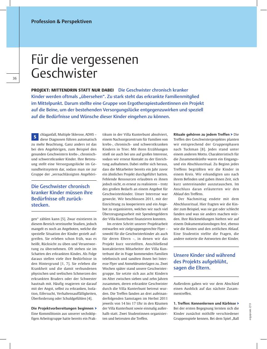 Vorschauseite 1: Projekt: Mittendrin statt nur dabei ? Für die vergessenen Geschwister