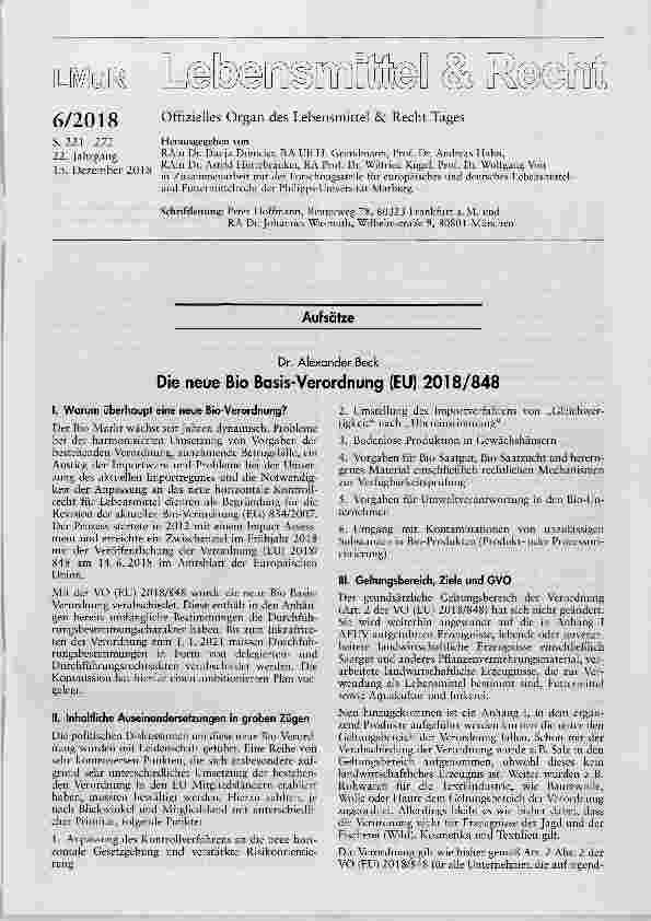 Vorschauseite 1: Die neue Bio Basis-Verordnung (EU) 2018/848