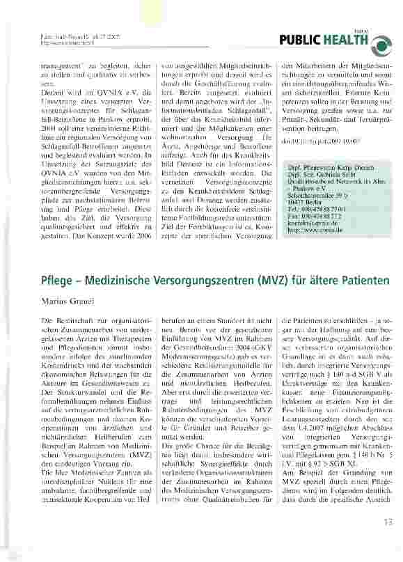 Vorschauseite 1: Pflege - Medizinische Versorgungszentren (MVZ) für ältere Patienten