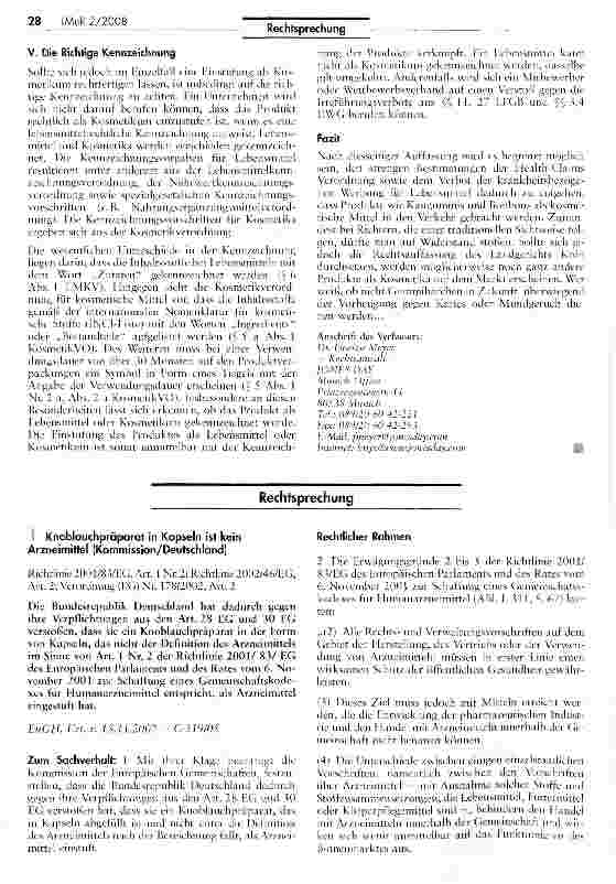 Vorschauseite 1: Knoblauchpräparat in Kapseln ist kein Arzneimittel (Kommission/Deutschland)