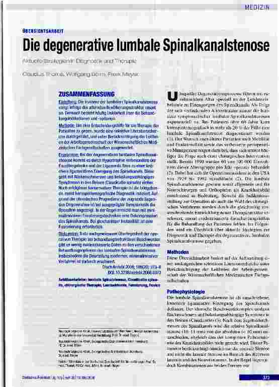Vorschauseite 1: Die degenerative lumbale Spinalkanalstenose
