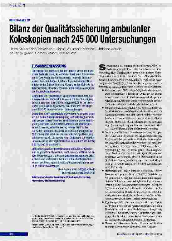 Vorschauseite 1: Bilanz der Qualitätssicherung ambulanter Koloskopien nach 245 000 Untersuchungen