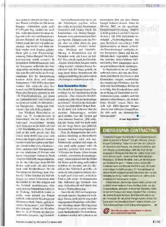 Vorschauseite 2: ENERGIESPAREN IM KRANKENHAUS Klimaschutz rechnet sich