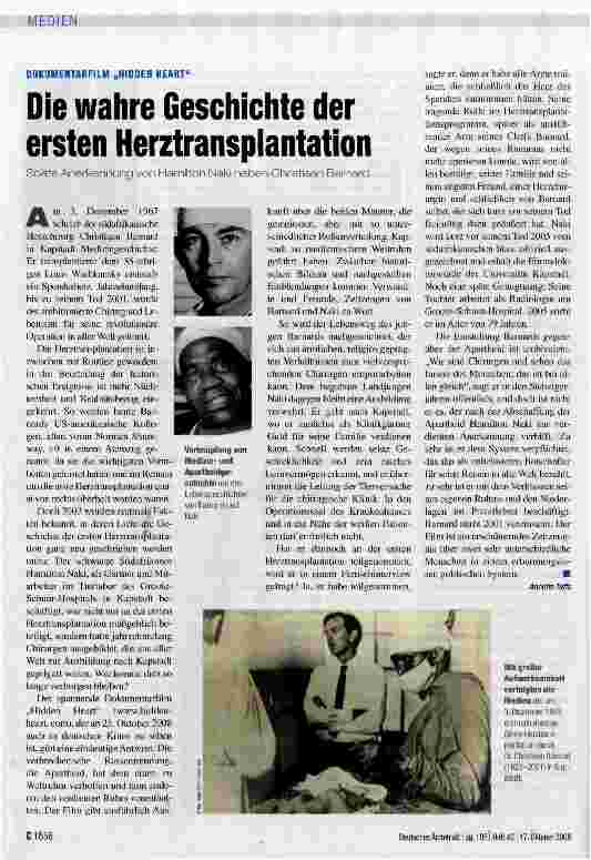 Vorschauseite 1: Die wahre Geschichte der ersten HerztransplantationSpäte Anerkennung von Hamiiton Naki neben Christiaan Barnard