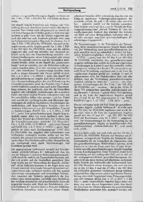Vorschauseite 4: Irreführung durch Bezeichnung „Gelenk- Tabletten für NahrungsergänzungsmittelVO (EU) Nr. 432/2012; AEUV Art. 288 Abs. 4; VO (EG) Nr. 1924/2006 Art. 1 Abs. 3, Art. 3 S. 2 lit. a),A…