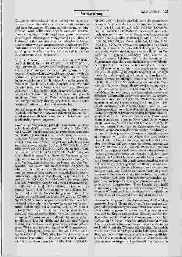Vorschauseite 6: Irreführung durch Bezeichnung „Gelenk- Tabletten für NahrungsergänzungsmittelVO (EU) Nr. 432/2012; AEUV Art. 288 Abs. 4; VO (EG) Nr. 1924/2006 Art. 1 Abs. 3, Art. 3 S. 2 lit. a),A…